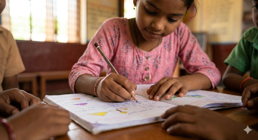Child writing in notebook
